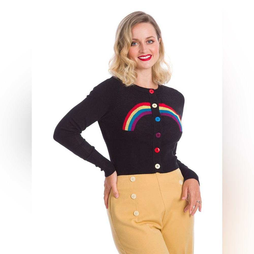 Rainbow cropped cardigan retro 70s vintage pinup nerd geek pride cute